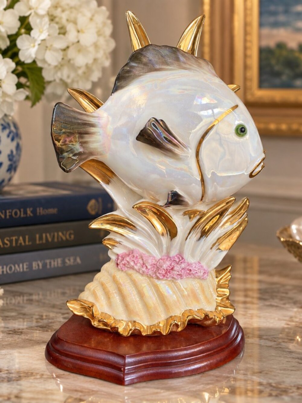 Portuguese Porcelain 3D Fish Nautical Sculpture Figurine Porcelenas Maicel LTD